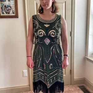 *SOLD* Green 1920's-style Flapper Dress Downton Abbey Size L (12)